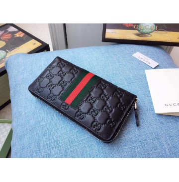 Gucci Black Signature Web zip around wallet