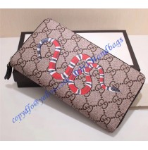 Gucci Kingsnake Print GG Supreme Zip Around Wallet with Black Leather Trim