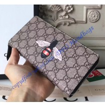 Bee Print GG Supreme Zip Around Wallet with Black Leather Trim