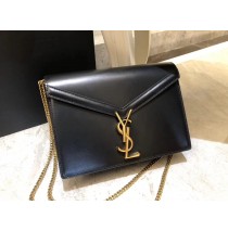 Saint Laurent Cassandra Chain Envelope Flap Bag in Black Leather