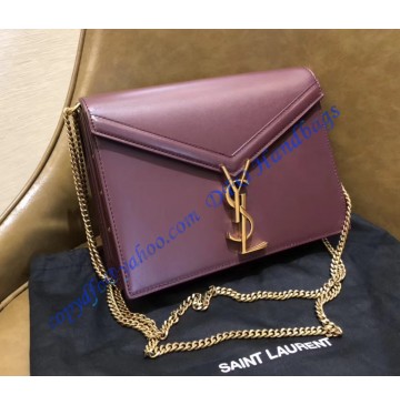 Saint Laurent Cassandra Chain Envelope Flap Bag in Wine Red Leather