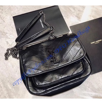 Saint Laurent Baby Niki Chain Bag in Crinkled and Quilted Black Leather