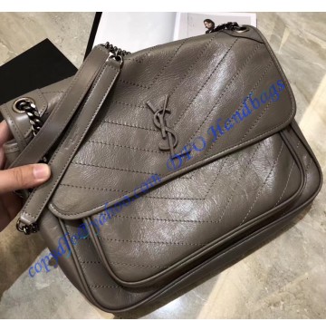 Saint Laurent Large Niki Chain Bag in Crinkled and Quilted Gray Leather