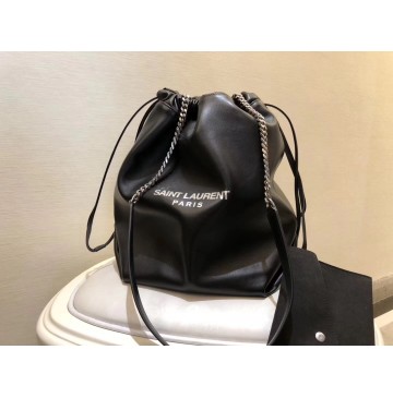 Saint Laurent Teddy Drawstring Bag in Black Smooth Leather
