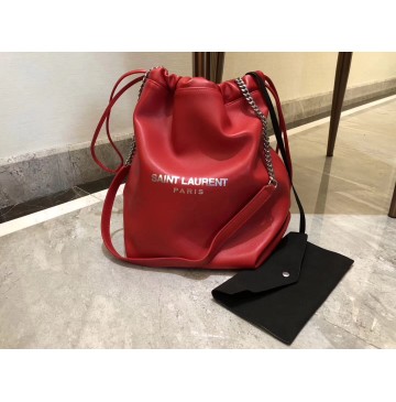 Saint Laurent Teddy Drawstring Bag in Red Smooth Leather