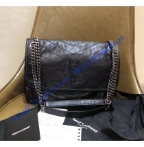 Medium Niki Chain Bag in Crinkled and Quilted Black Leather