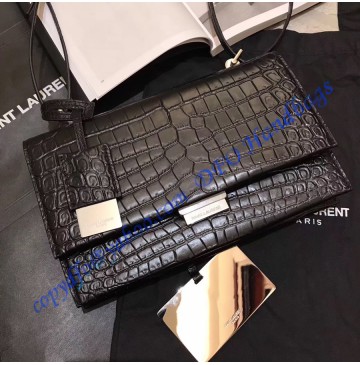 Saint Laurent Small Babylone Satchel in Black Crocodile Embossed leather