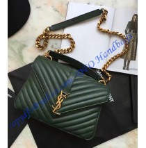 Saint Laurent Classic Medium College Monogram Bag in Green Malelasse Leather with Gold-toned Hardware