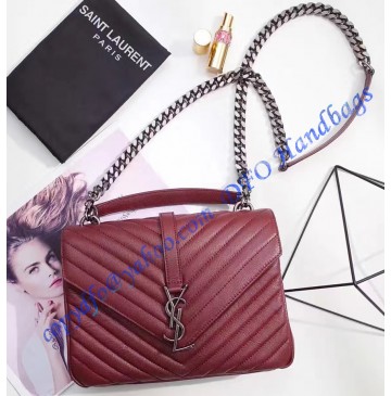 Saint Laurent Classic Medium College Monogram Bag in Wine Red Malelasse Leather