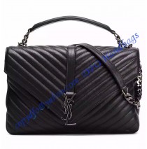 Saint Laurent Classic Large College Monogram Bag in Black Malelasse Leather