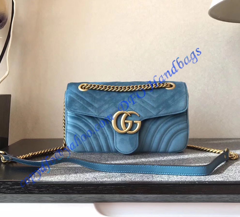 Gucci Small GG Marmont Blue velvet shoulder bag