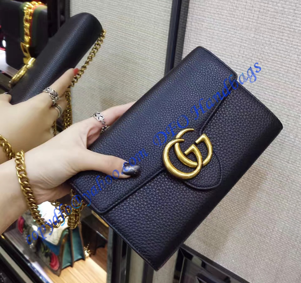 Gucci GG Marmont Black Leather Mini Chain Bag