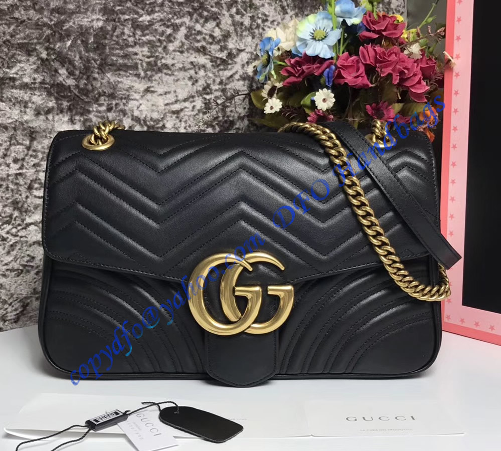 Gucci Medium GG Marmont Matelasse Shoulder Bag Black